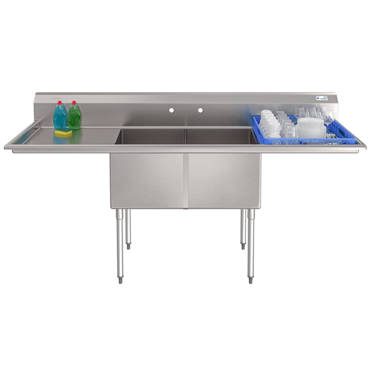 KoolMore KM-SB182414-24B3 84-Inch Two Compartment Sink — silver gray