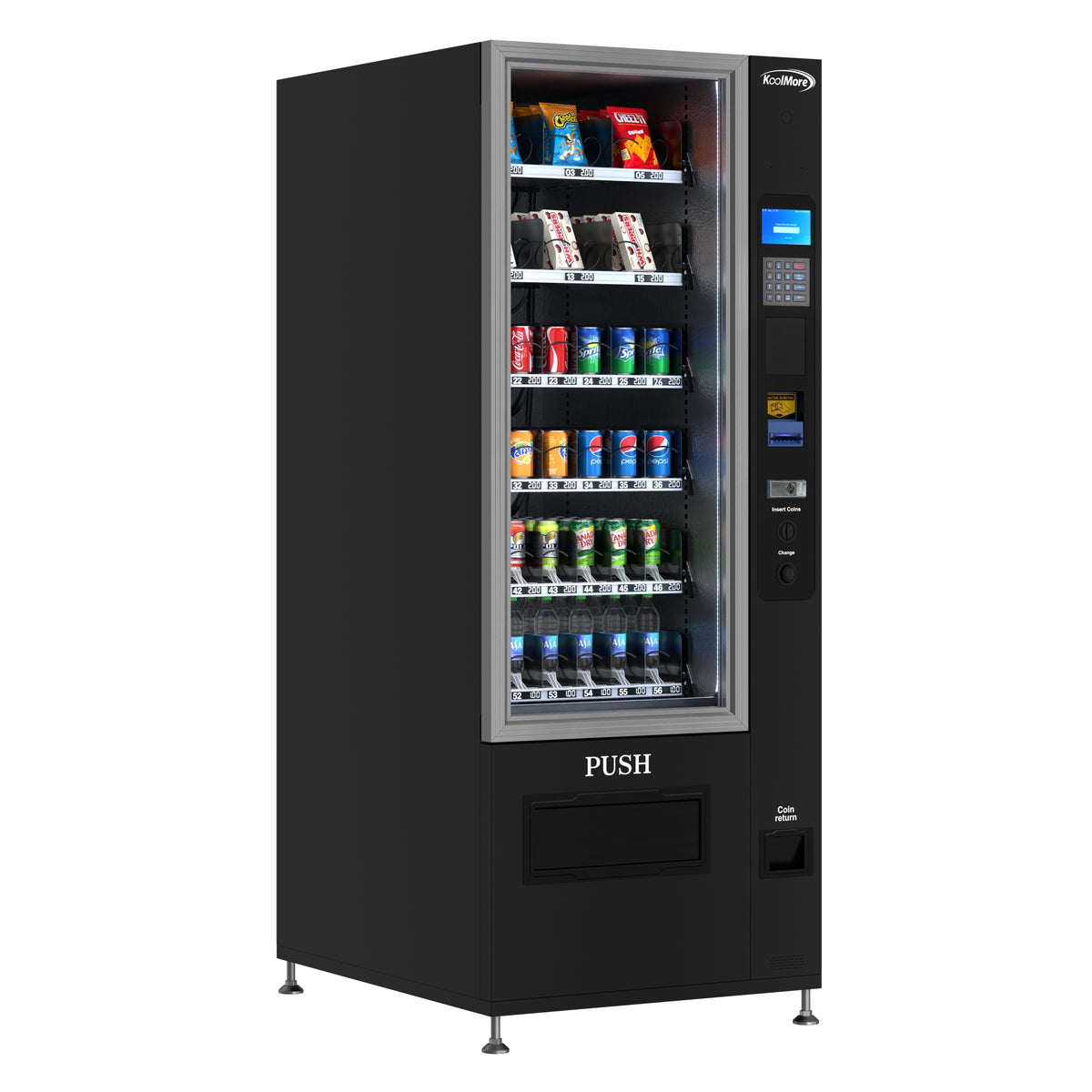 KoolMore KM-VMR-30-B Refrigerated Vending Machine — 36 Slots, 2 Doors, Black