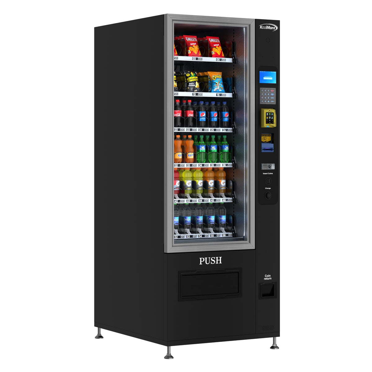 KoolMore KM-VMR-30-BCR Refrigerated Vending Machine — 36 Slots, 2 Doors, Black