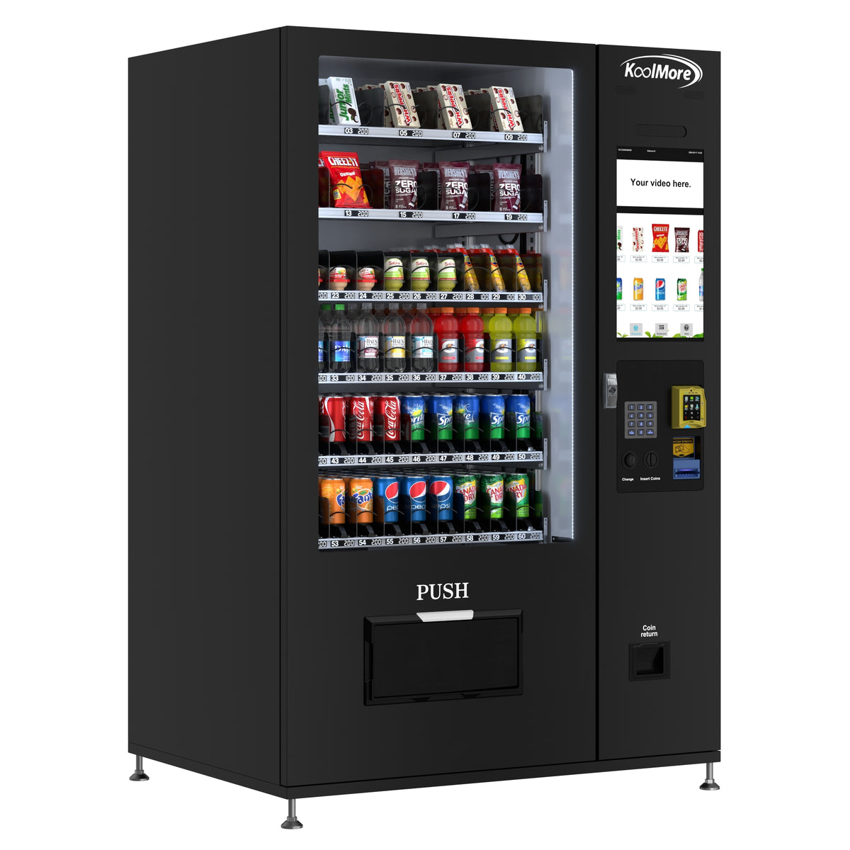 KoolMore KM-VMRT-50-BCR Refrigerated Vending Machine — 60 Slots, Black