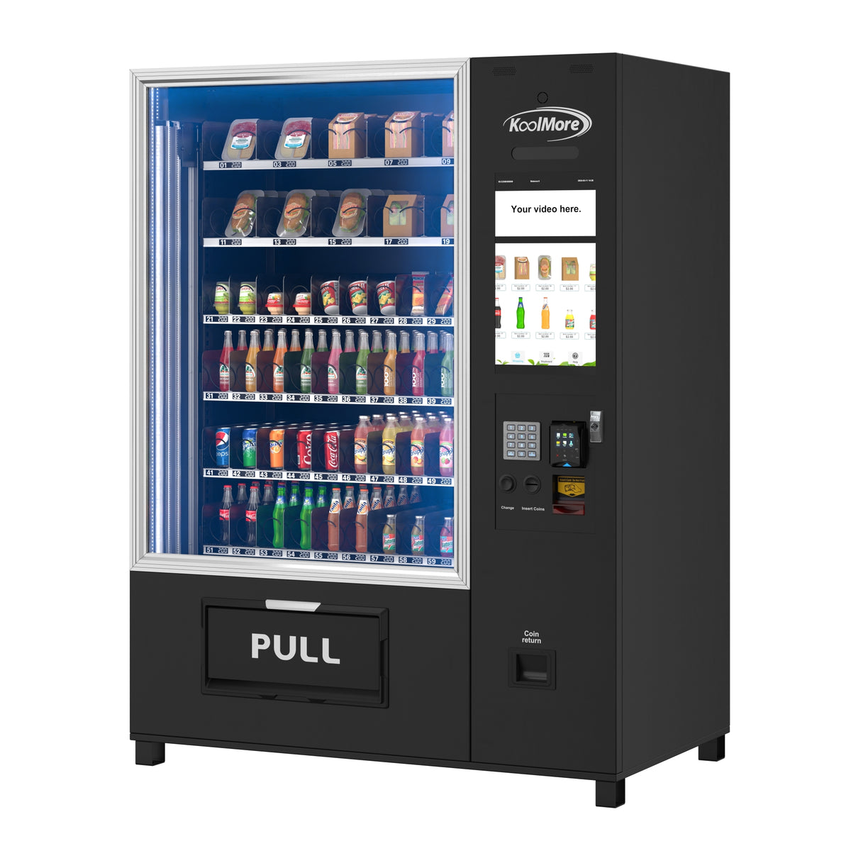 KoolMore KM-VMRWT-66EBR Refrigerated Vending Machine — 66 Slots, 2 Doors, Black
