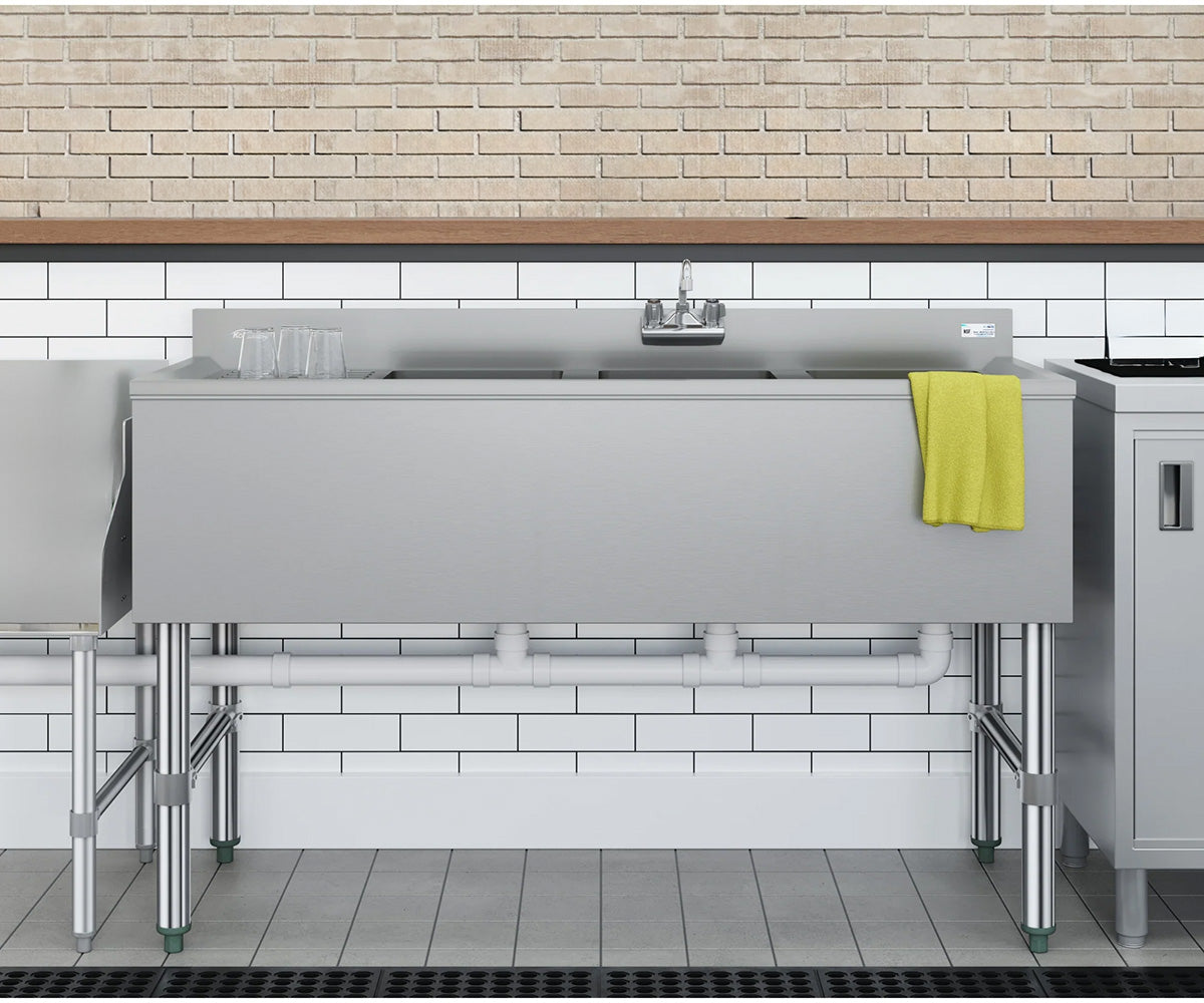 KoolMore SBR3B48-L-320 48-Inch Underbar Sink — Brushed Stainless-Steel