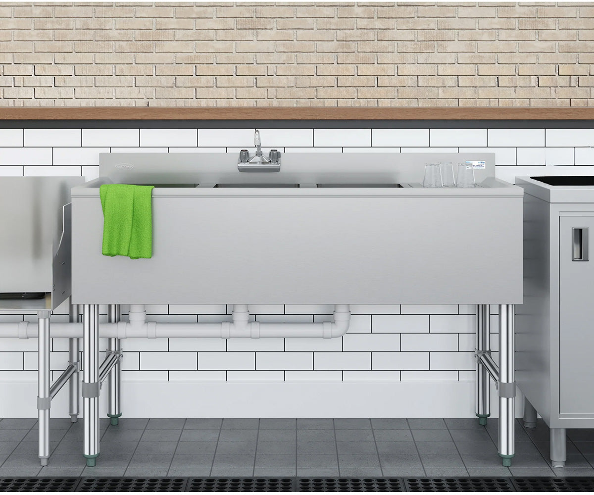 KoolMore SBR3B48-R-320 48-Inch Underbar Sink — Brushed Stainless-Steel