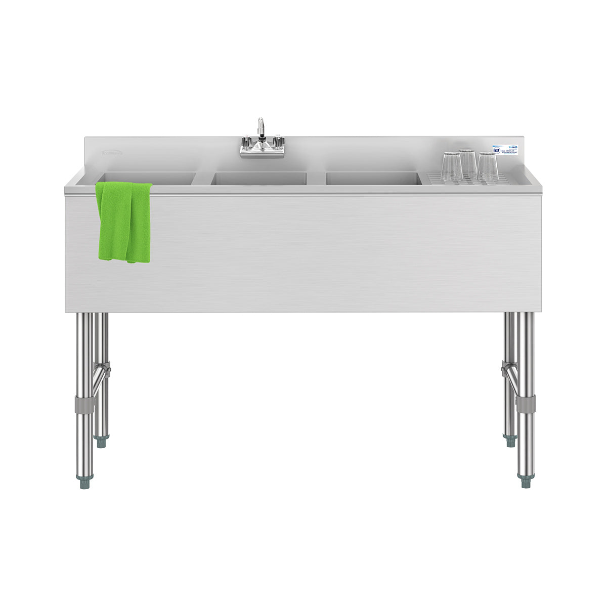 KoolMore SBR3B48-R-320 48-Inch Underbar Sink — Brushed Stainless-Steel