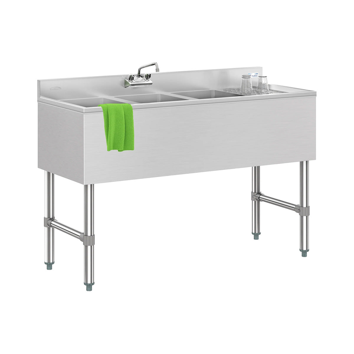 KoolMore SBR3B48-R-320 48-Inch Underbar Sink — Brushed Stainless-Steel