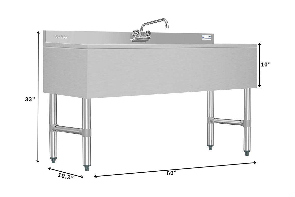 KoolMore SBR3B60-LR-320 60-Inch Underbar Sink — Brushed Stainless-Steel