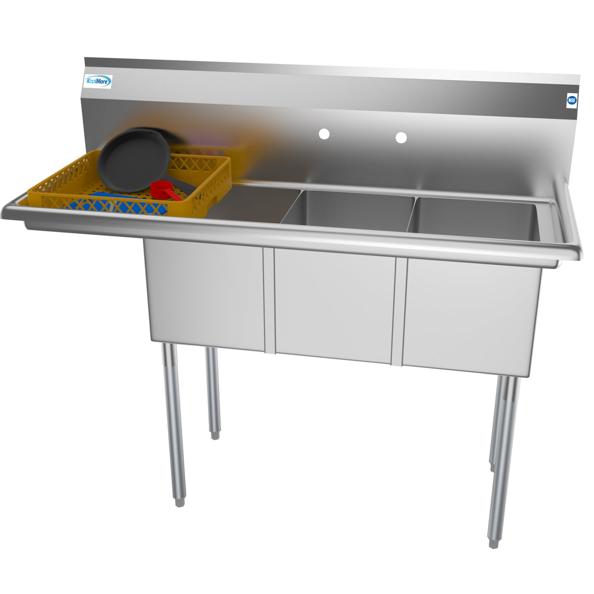 KoolMore SC121610-12L3 51-Inch Three Compartment Sink — Stainless-Steel