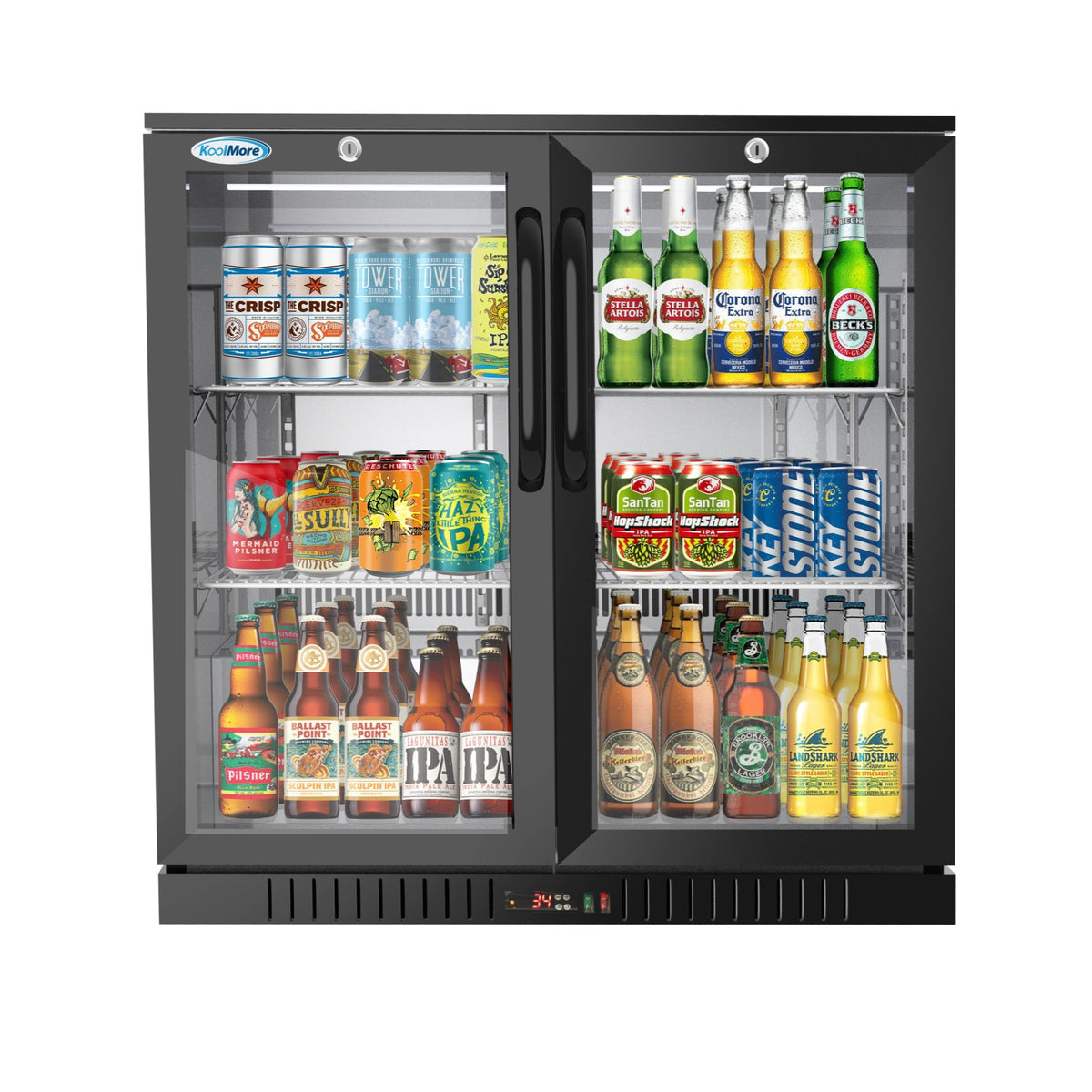 KoolMore BC-2DSW-BK 35-Inch Back Bar Cooler — 7.4 cu. ft., 2 Doors, Black