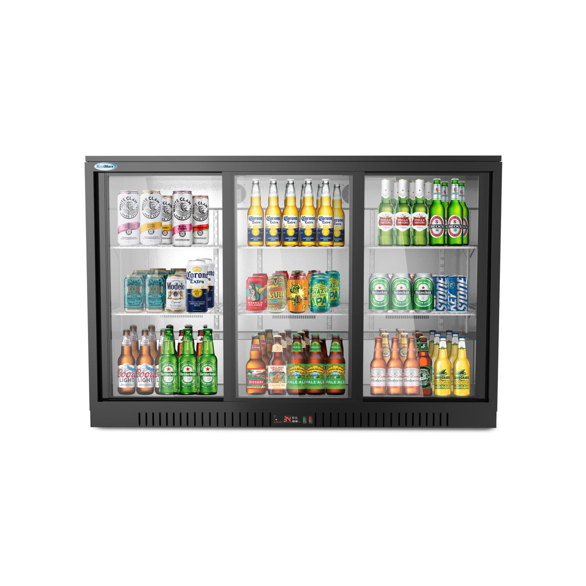 KoolMore BC-3DSL-BK 53-Inch Back Bar Cooler — 11.3 cu. ft., 3 Doors, Black