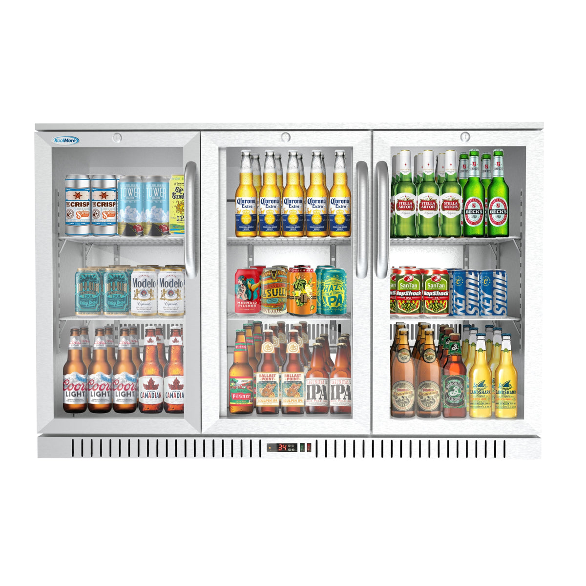 KoolMore BC-3DSW-SS 53-Inch Back Bar Cooler — 11 cu. ft., 3 Doors, Stainless-Steel