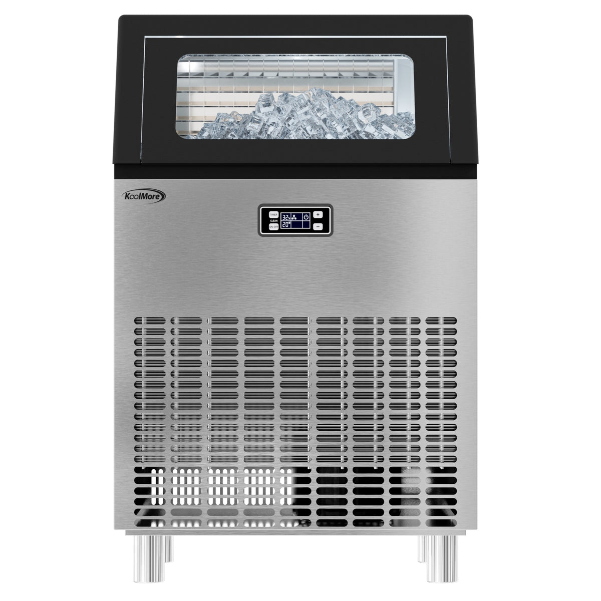 KoolMore CIM198 22-Inch Ice Maker with Storage Bin — NA Drawers, Black and Stainless-Steel