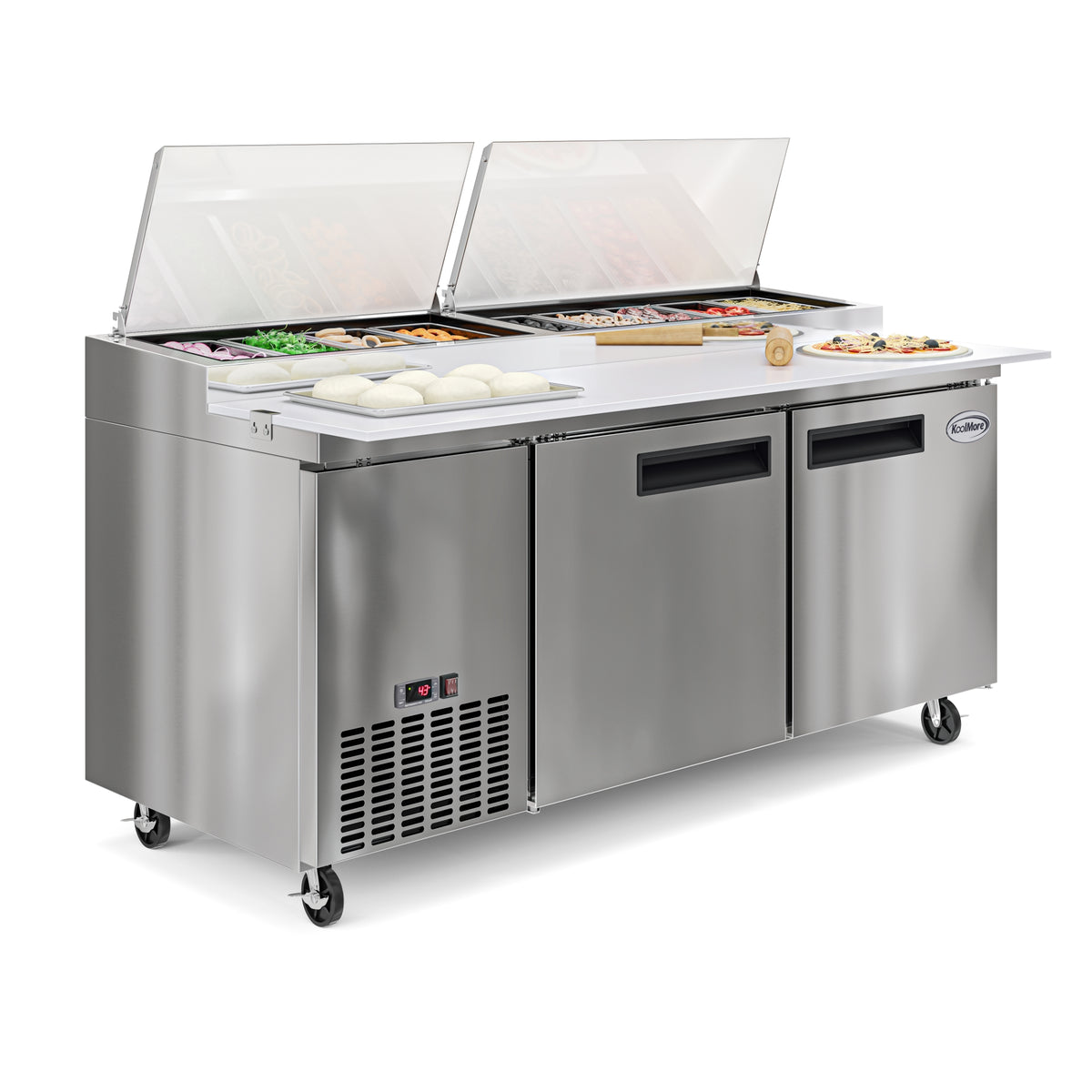 KoolMore KM-RPPS-2DSS 71-Inch Refrigerated Pizza Prep Table — 2 Doors, Stainless-Steel