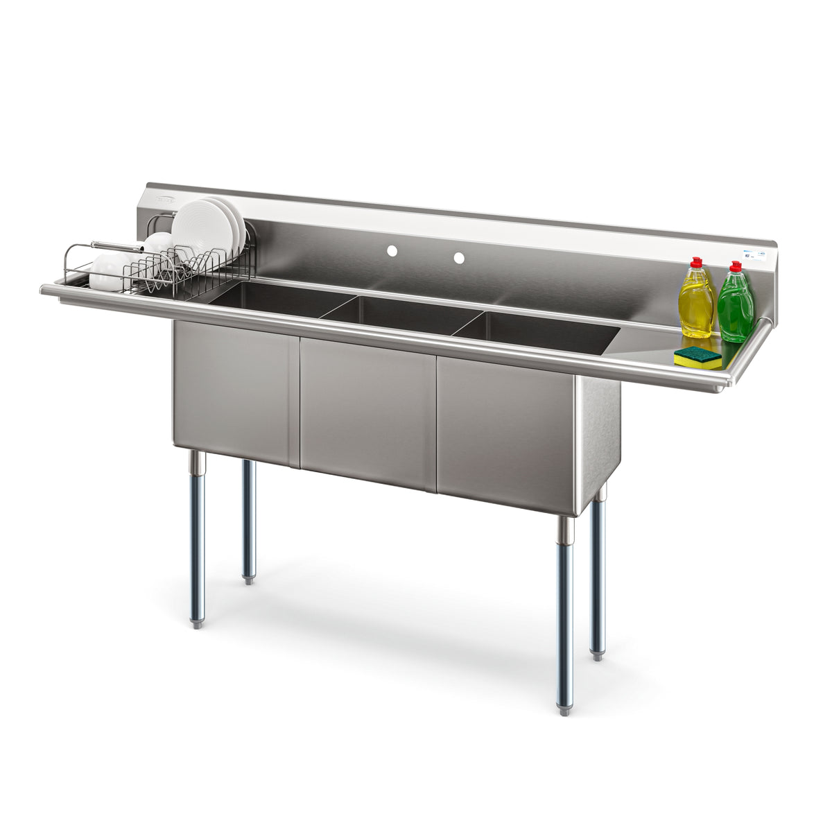KoolMore KM-SC151514-15B316 Three Compartment Sink — Stainless-Steel
