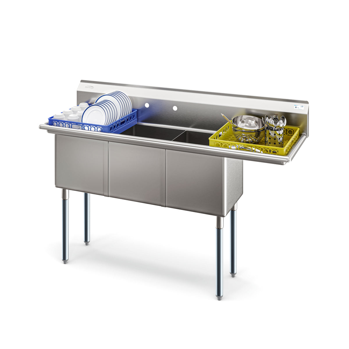 KoolMore KM-SC151514-15R3 63-Inch Three Compartment Sink — Stainless-Steel