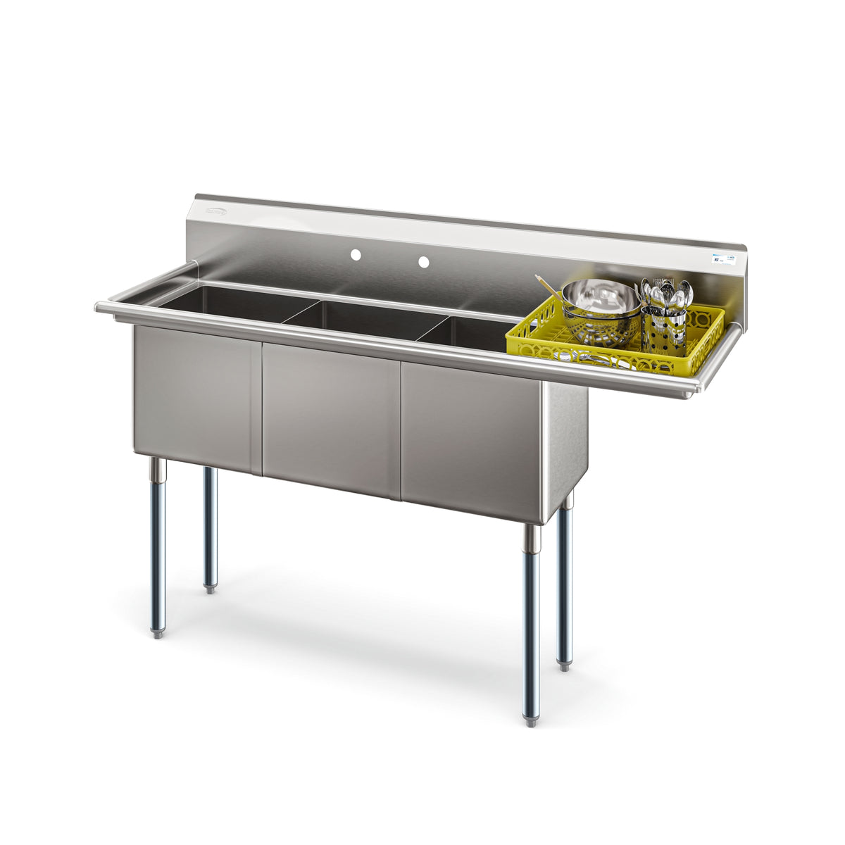 KoolMore KM-SC151514-15R316 63-Inch Three Compartment Sink — Stainless-Steel