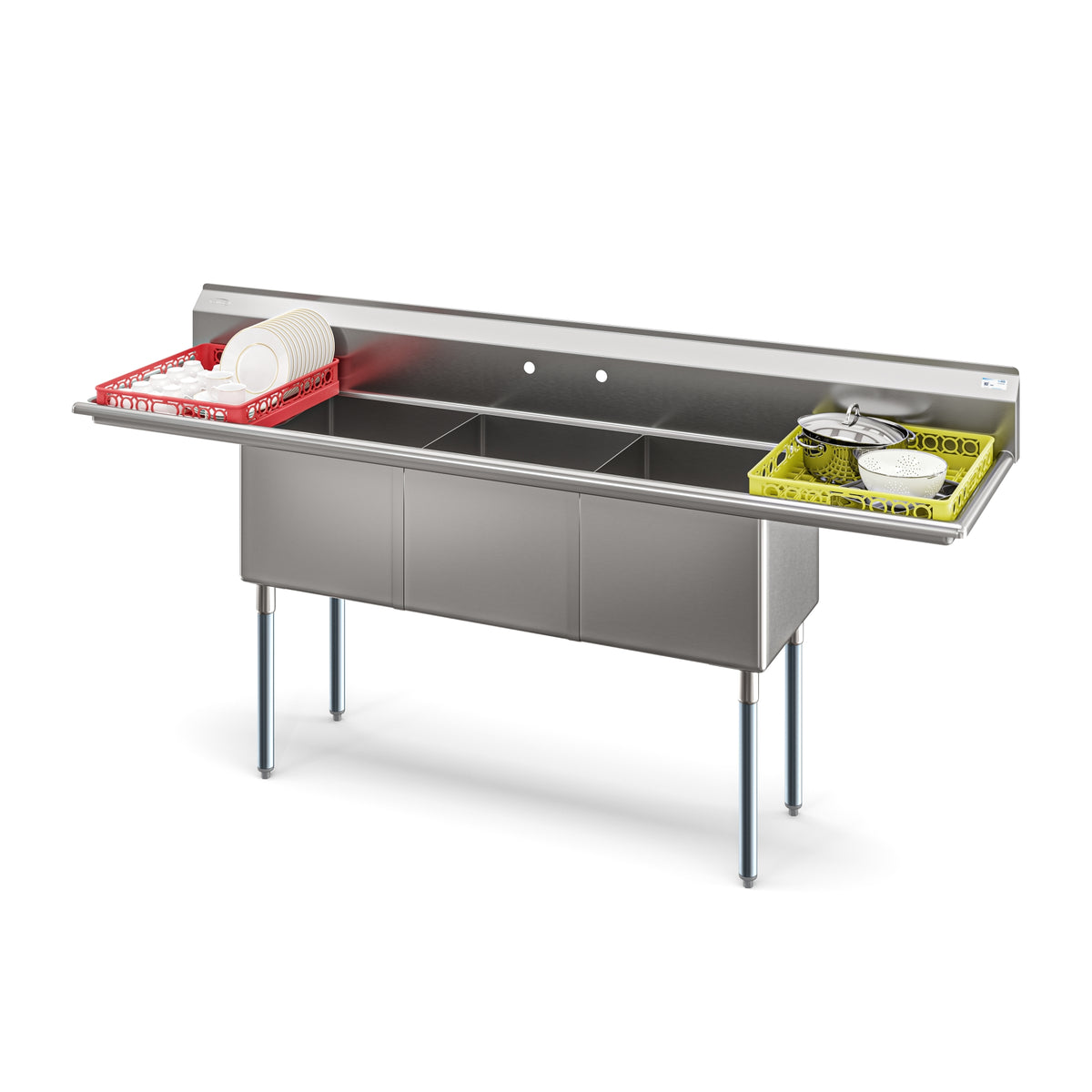 KoolMore KM-SC181814-18B3 90-Inch Three Compartment Sink — Stainless-Steel