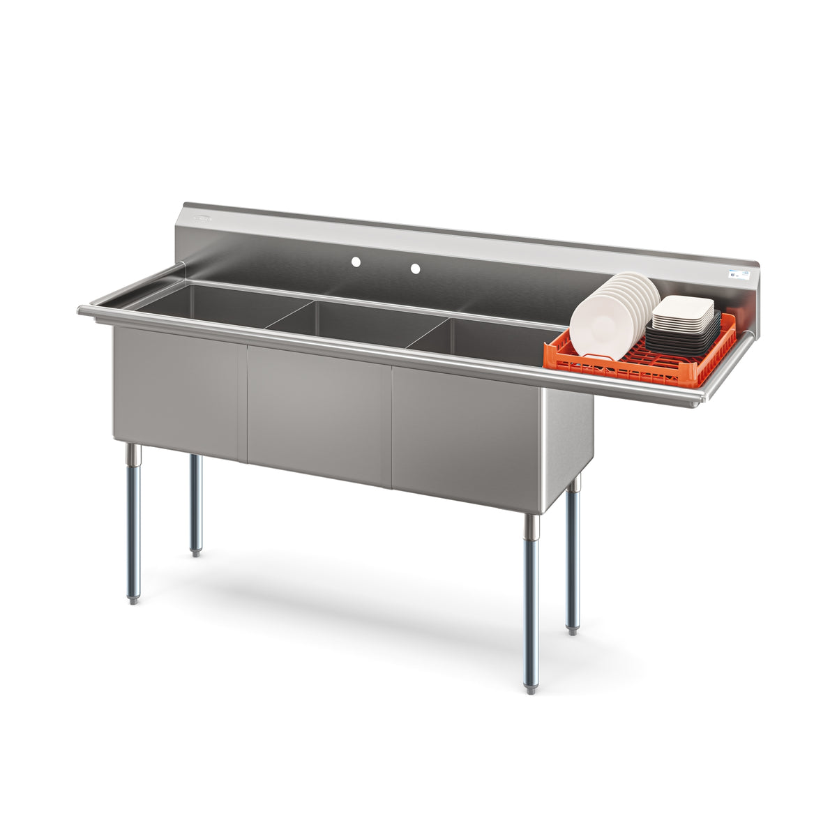 KoolMore KM-SC181814-18R3 75-Inch Three Compartment Sink — Stainless-Steel
