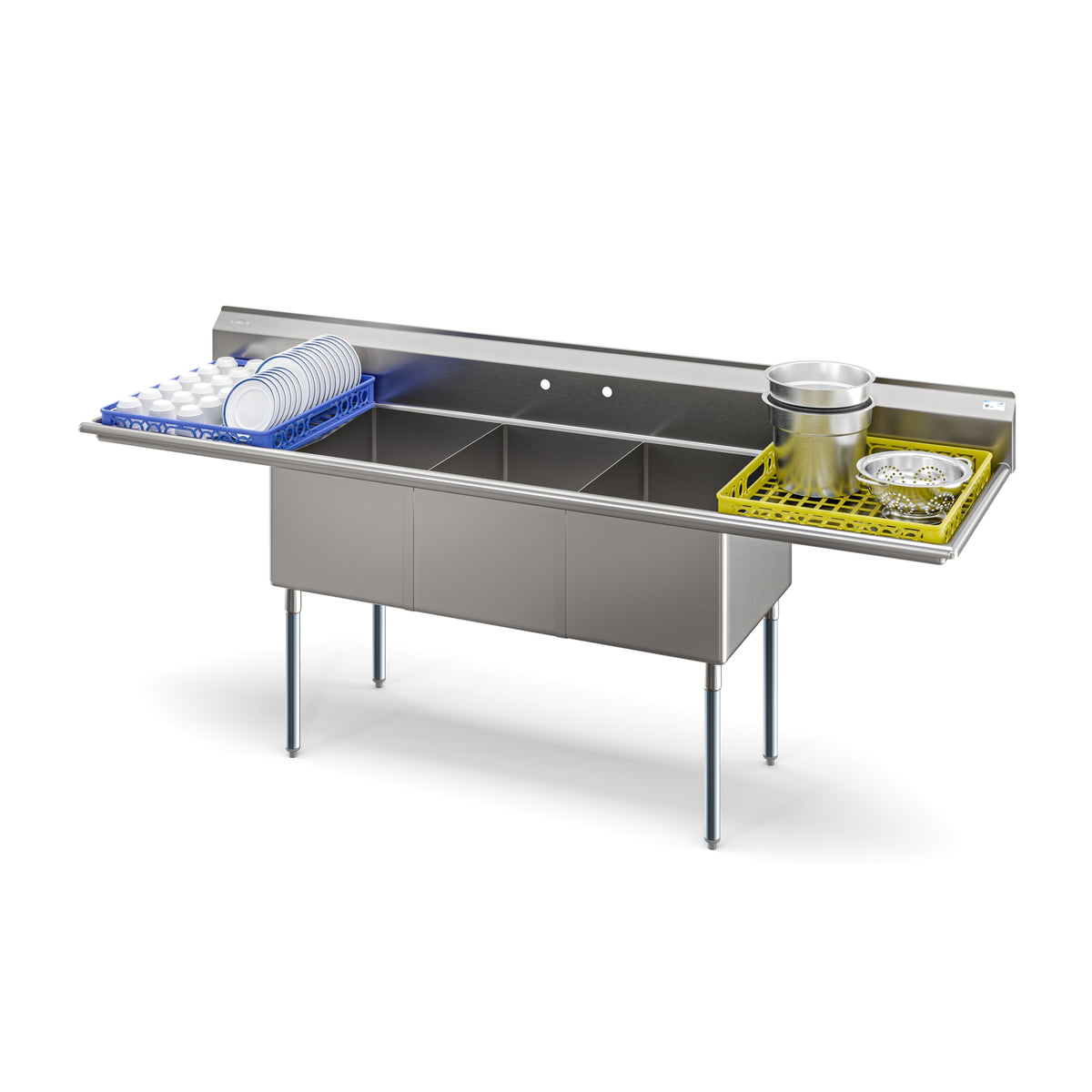 KoolMore KM-SC182414-24B3 102-Inch Three Compartment Sink — Stainless-Steel