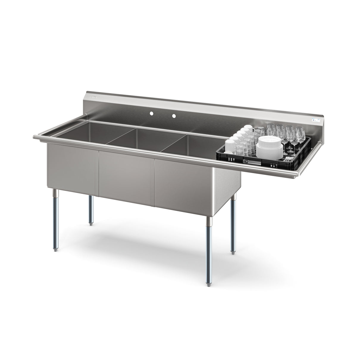 KoolMore KM-SC182414-24R3 81-Inch Three Compartment Sink — Stainless-Steel