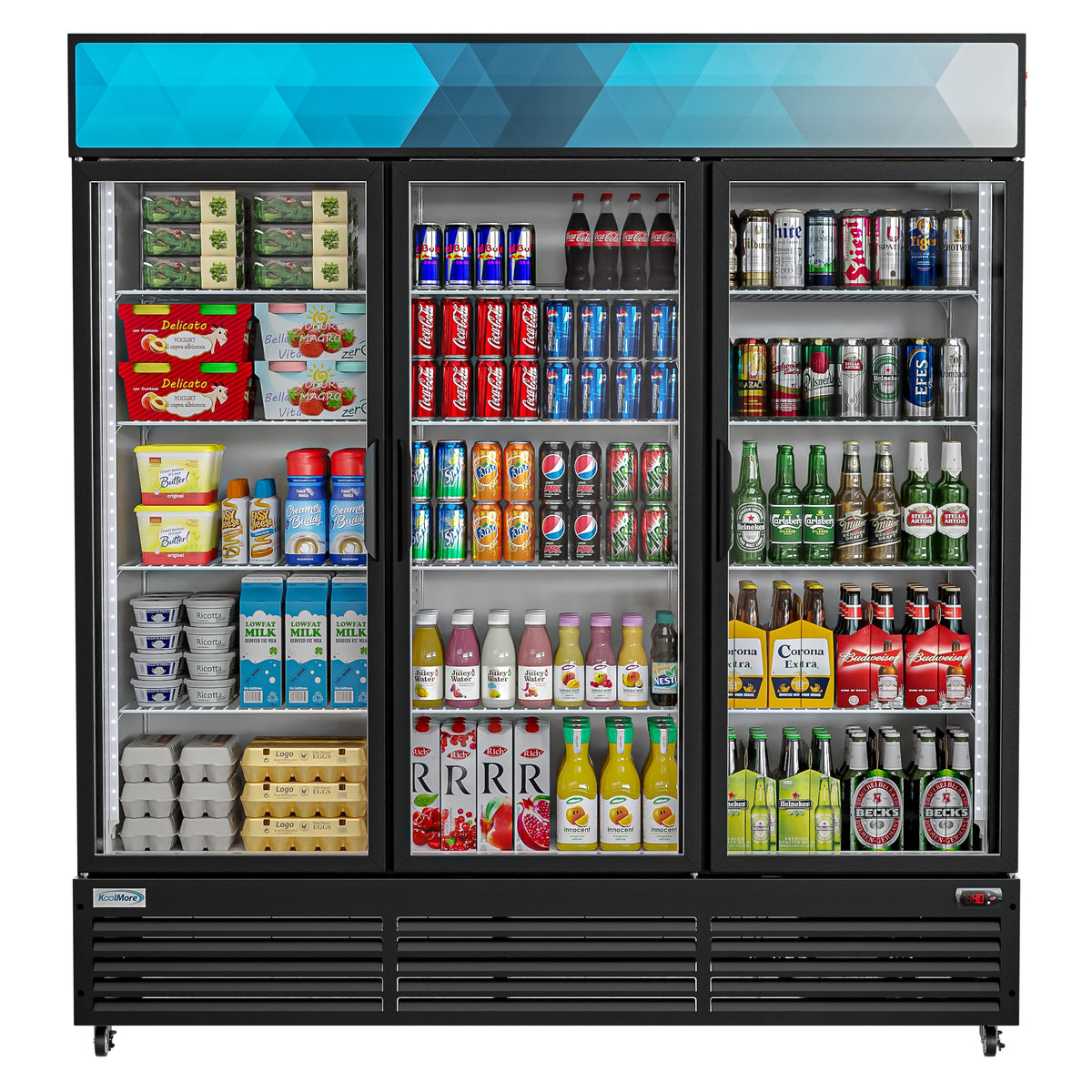 KoolMore MDR-3GD-63C 71-Inch Glass Door Merchandiser Refrigerator — 56 cu. ft., 3 Doors