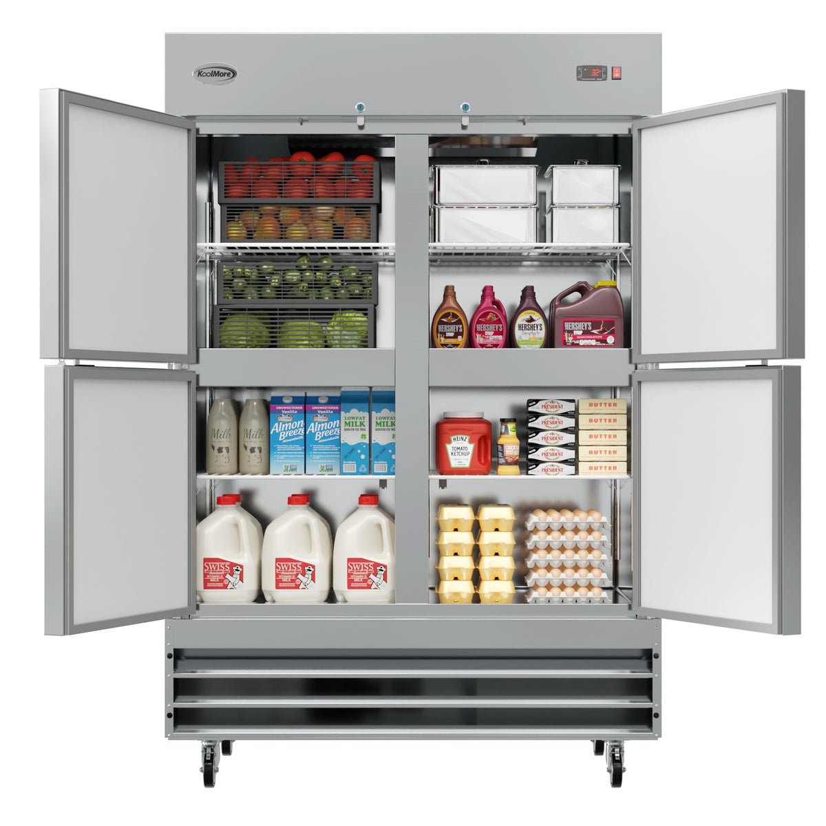 KoolMore RIR-2D-SSHD 54-Inch Reach-In Refrigerator — 47 cu. ft., 4 Doors