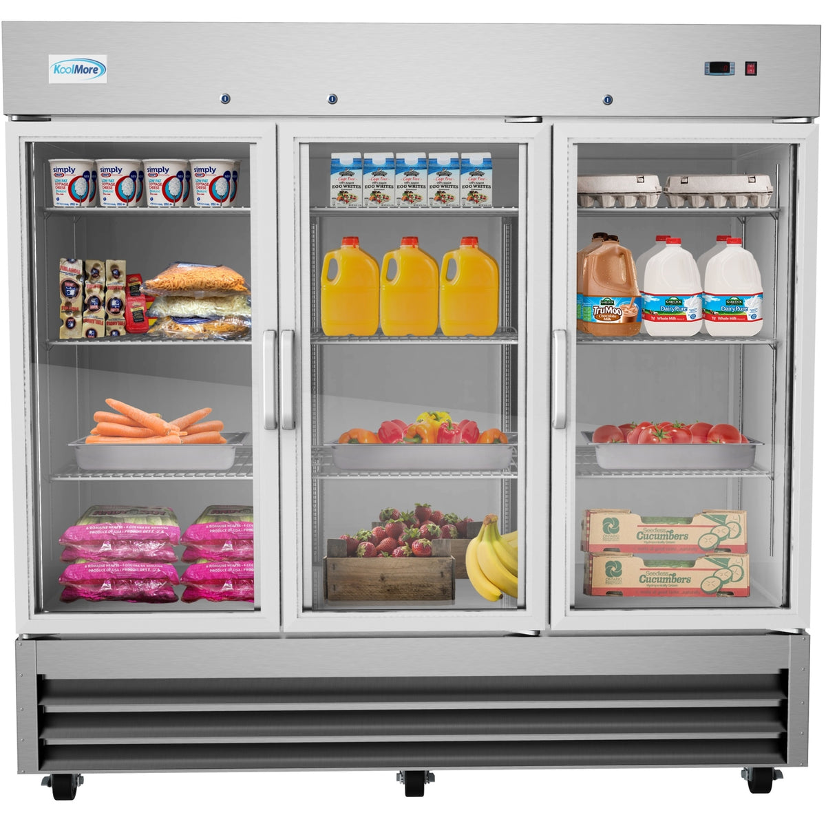 KoolMore RIR-3D-GD 81-Inch Reach-In Refrigerator — 72 cu. ft., 3 Doors
