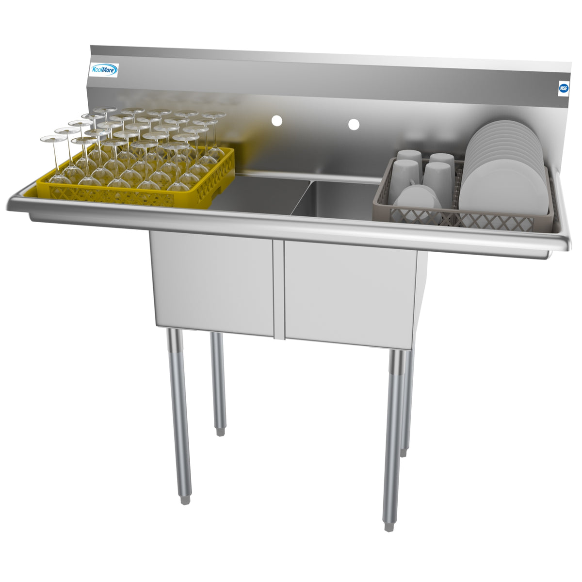 KoolMore SB121610-12B3 48-Inch Two Compartment Sink — Stainless-Steel