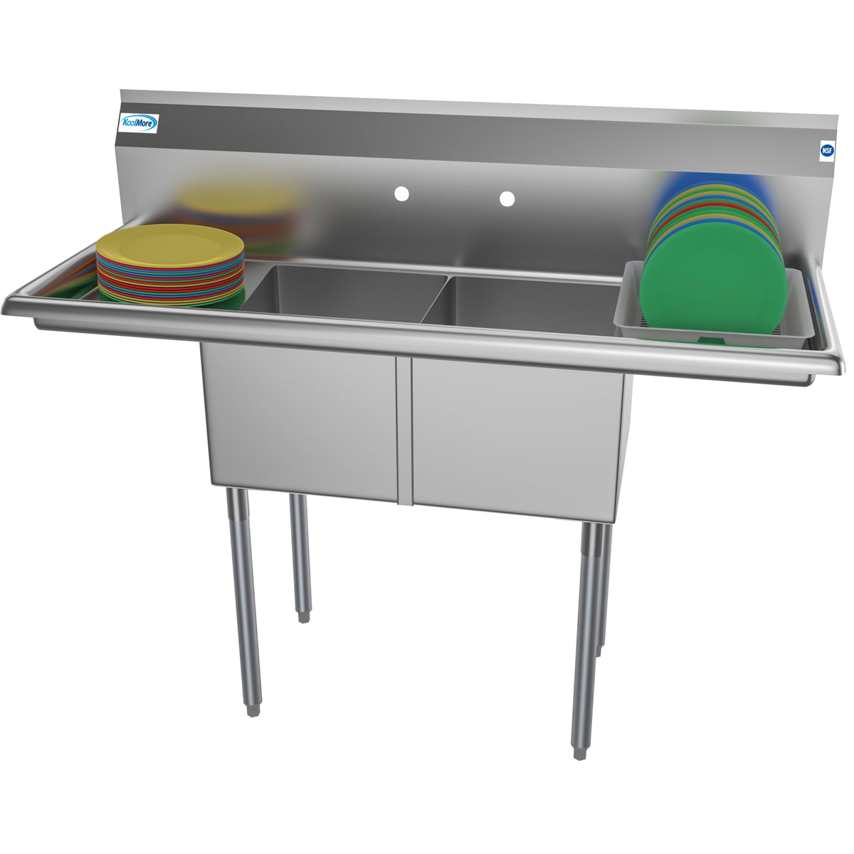 KoolMore SB141611-12B3 52-Inch Two Compartment Sink — Stainless-Steel
