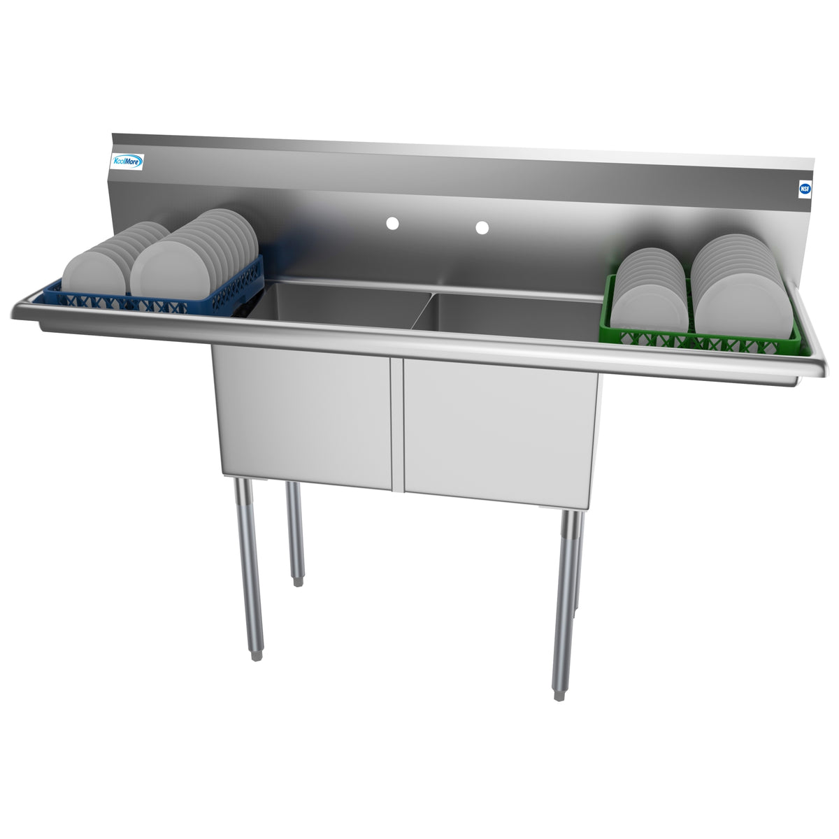 KoolMore SB151512-15B3 60-Inch Two Compartment Sink — Stainless-Steel
