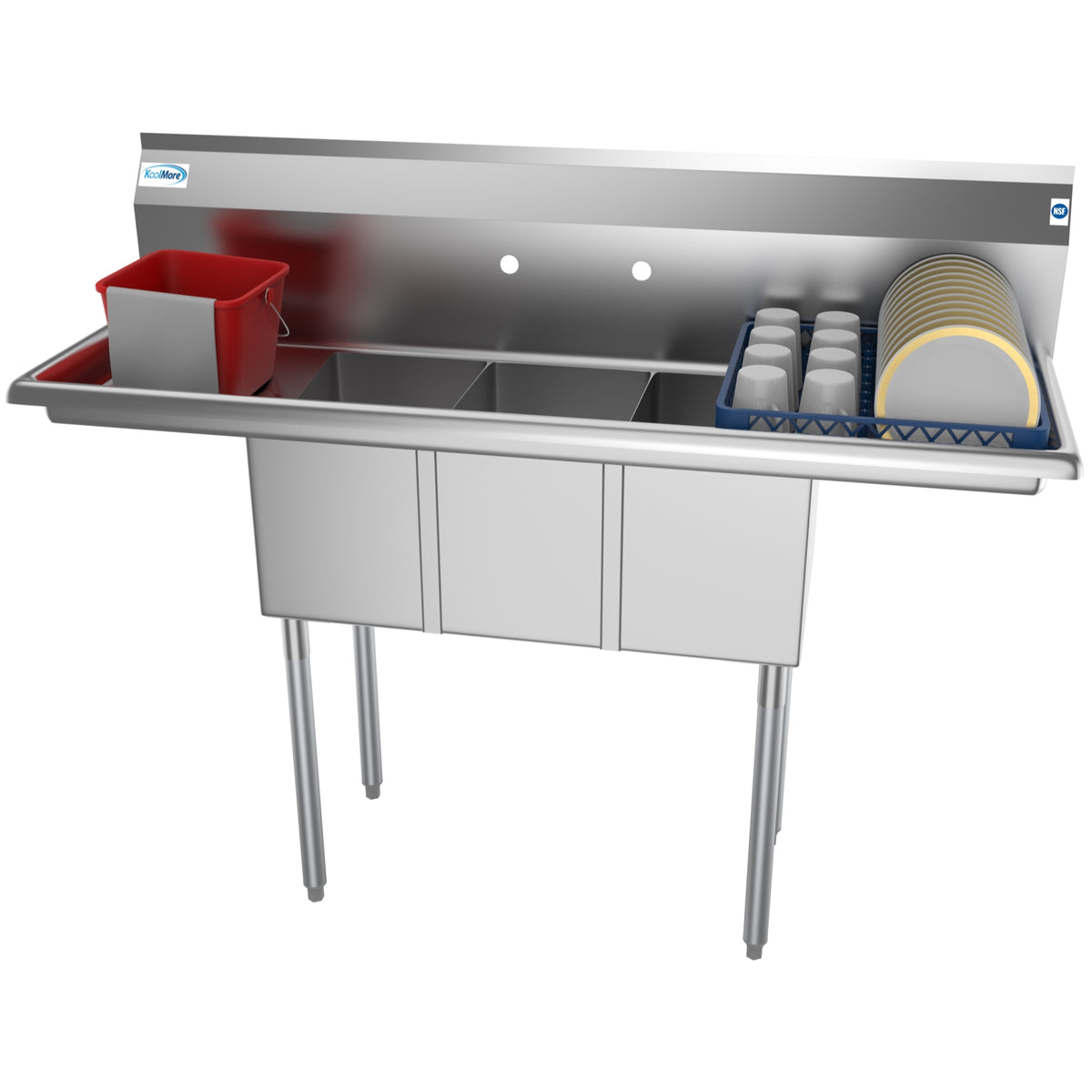 KoolMore SC101410-12B3 54-Inch Three Compartment Sink — Stainless-Steel