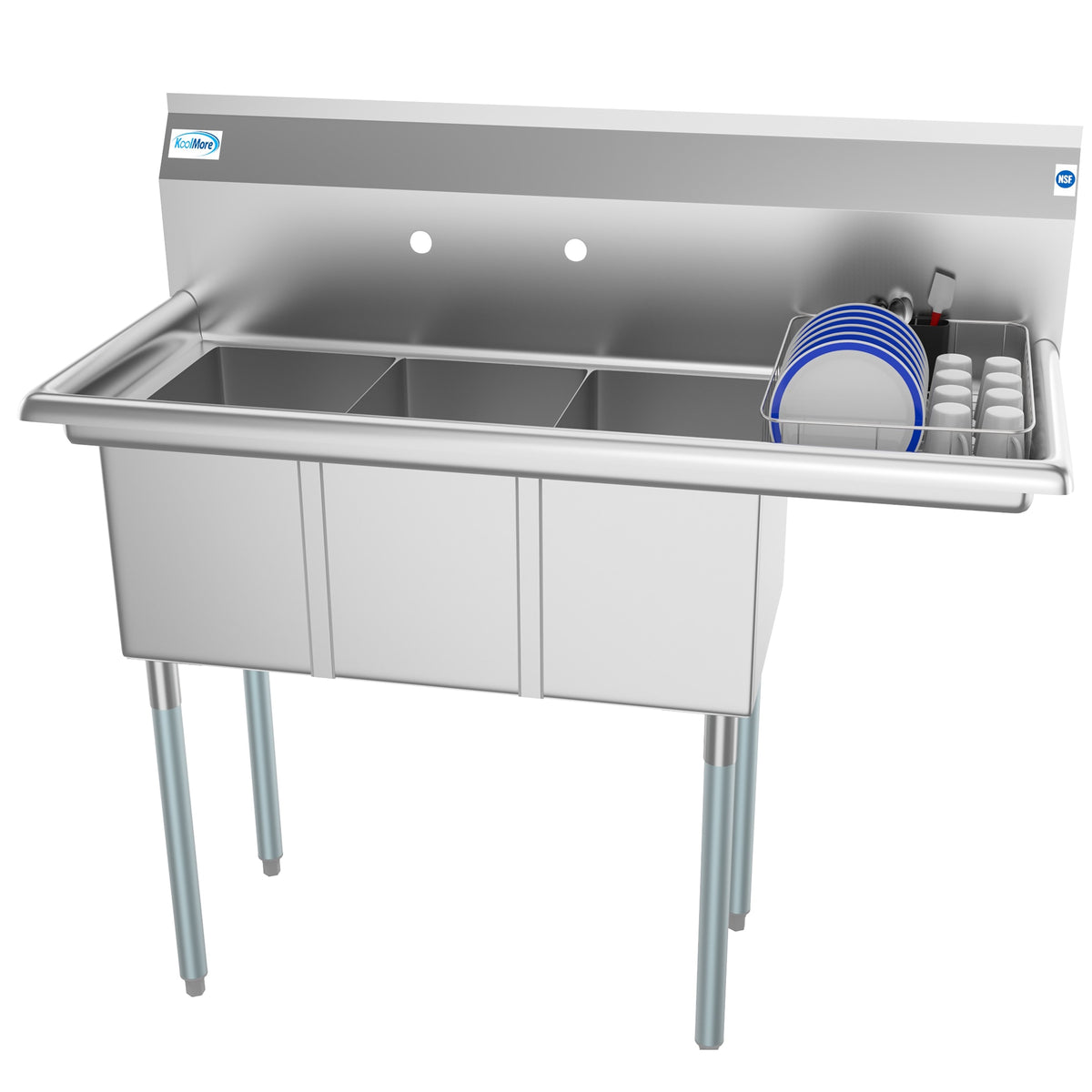 KoolMore SC101410-12R3 45-Inch Three Compartment Sink — Stainless-Steel