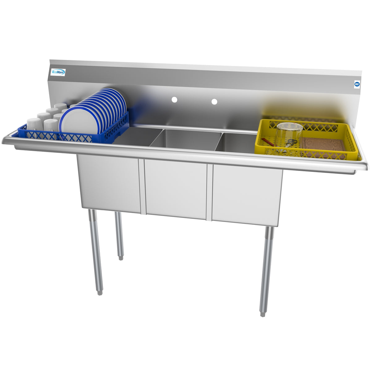KoolMore SC121610-12B3 60-Inch Three Compartment Sink — Stainless-Steel