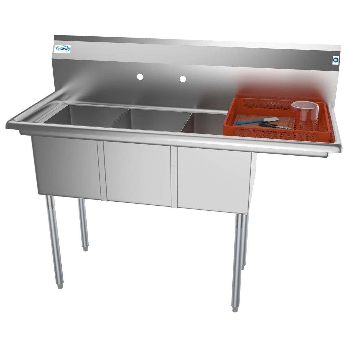 KoolMore SC121610-12R3 51-Inch Three Compartment Sink — Stainless-Steel