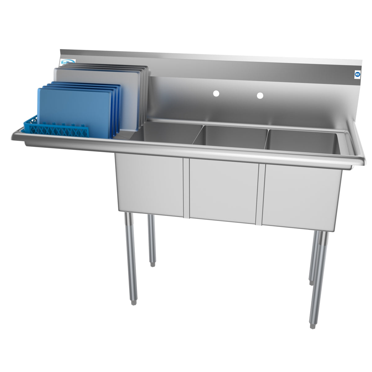 KoolMore SC121610-16L3 55-Inch Three Compartment Sink — Stainless-Steel