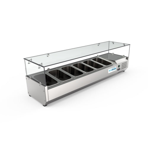 KoolMore SCDC-6P-SG 59-Inch Refrigerated Condiment Station — Stainless-Steel