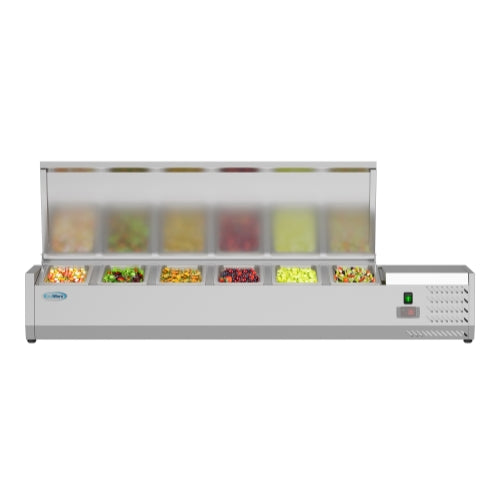 KoolMore SCDC-6P-SSL 59-Inch Refrigerated Condiment Station — Stainless-Steel