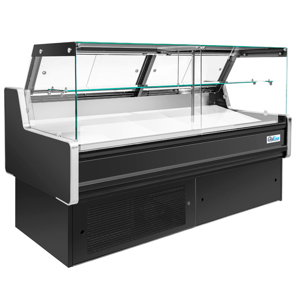 Coldline LDC72-F 72" Refrigerated Flat Straight Glass Fish Display Case with Ice Bin and Drain