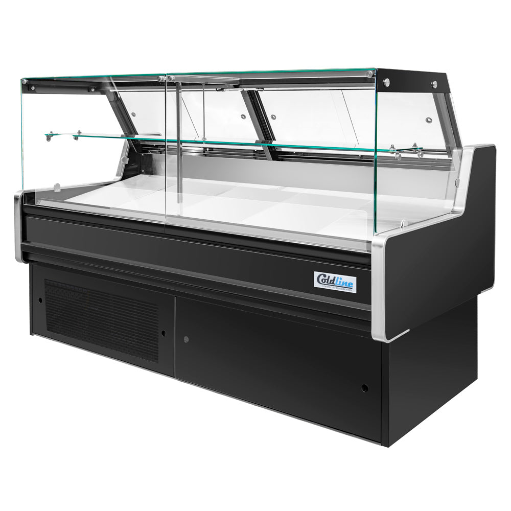 Coldline LDC72 72" Refrigerated Flat Glass Meat Deli Case with Rear Storage