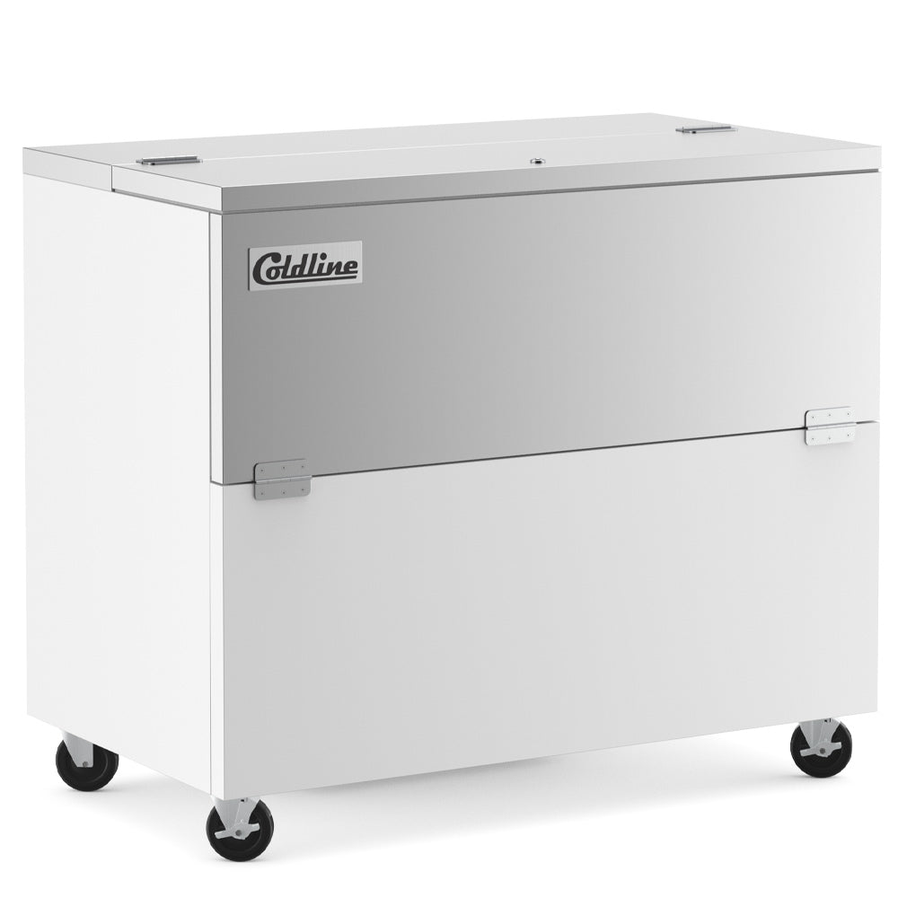 Coldline MC49 white school milk cooler, front view