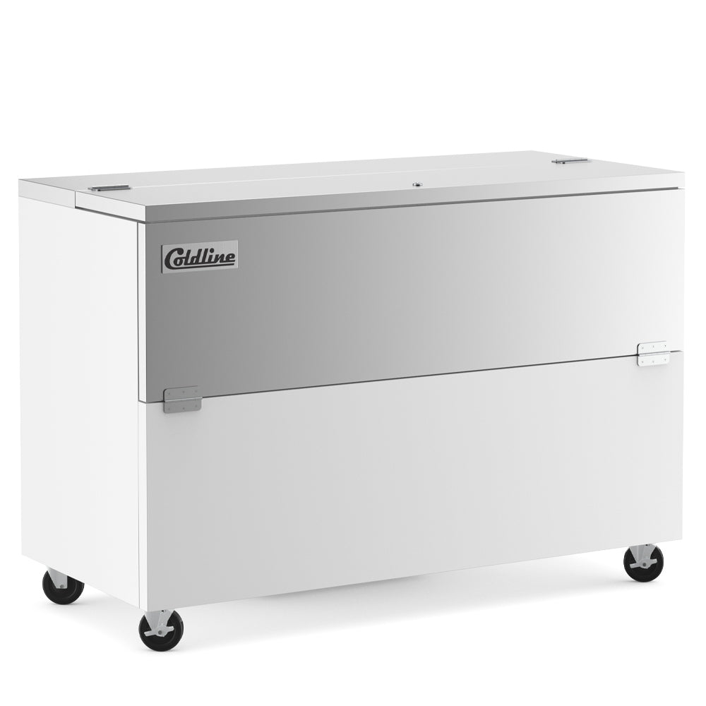 Coldline MC58 white school milk cooler, front view