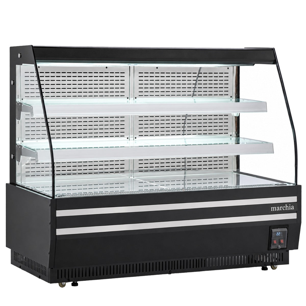 Marchia MDS1500-B 60" open air grab and go merchandiser, empty, angle view