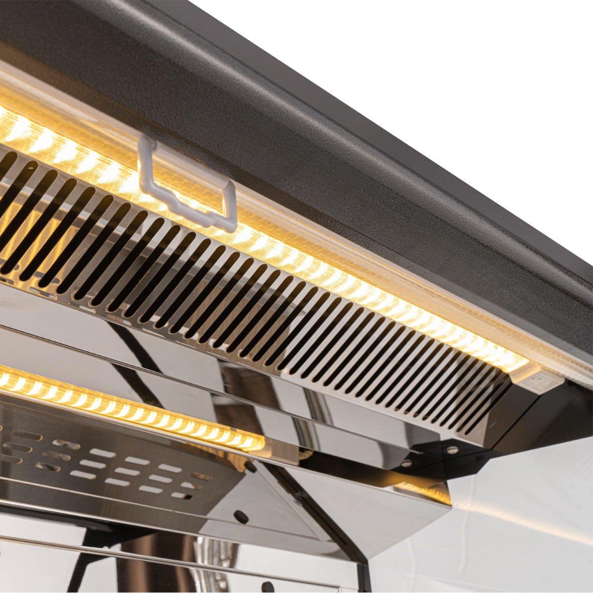 Marchia MHS1500-B 60" open heated grab and go display case, shelf light and price tag strip, close-up