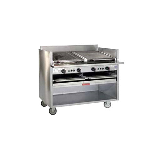 MagiKitch'n FM Series 600 floor model ceramic briquette gas charbroiler, front angle view (representative image)