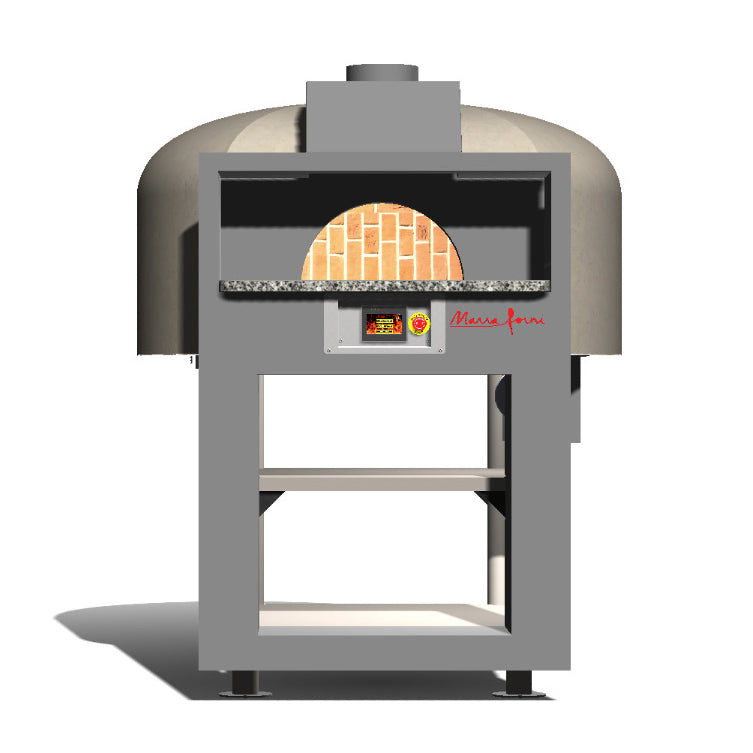 Marra Forni EF80G enclosed facade brick pizza oven on steel stand, front view
