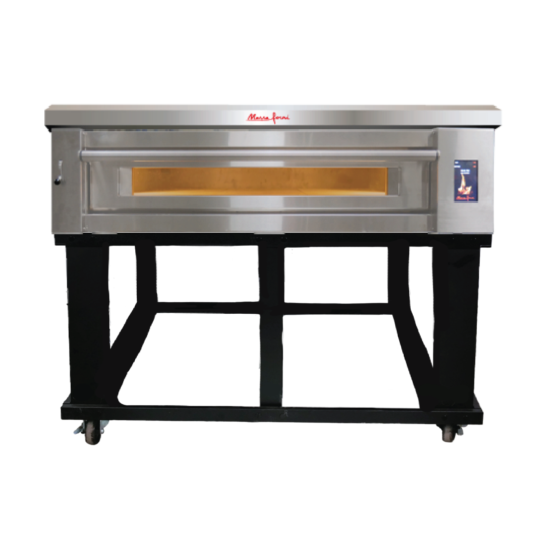 Marra Forni ELST73-44/1 single-deck electric pizza oven on black stand with casters, front view