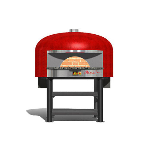 Marra Forni NP70W Neapolitan brick pizza oven with red tiled dome on a black steel stand, front view (representative image)