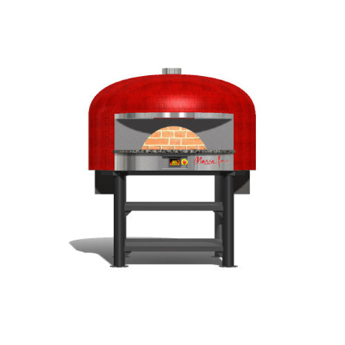 Marra Forni NP80W Neapolitan brick pizza oven with red tiled dome on a black steel stand, front view (representative image)