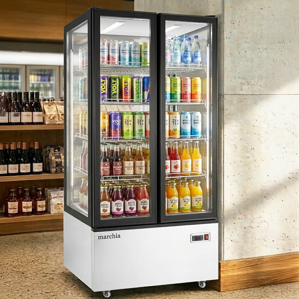 Marchia MVS800 Double Door Vertical Standing Refrigerated Cake Display Case, Stainless Steel