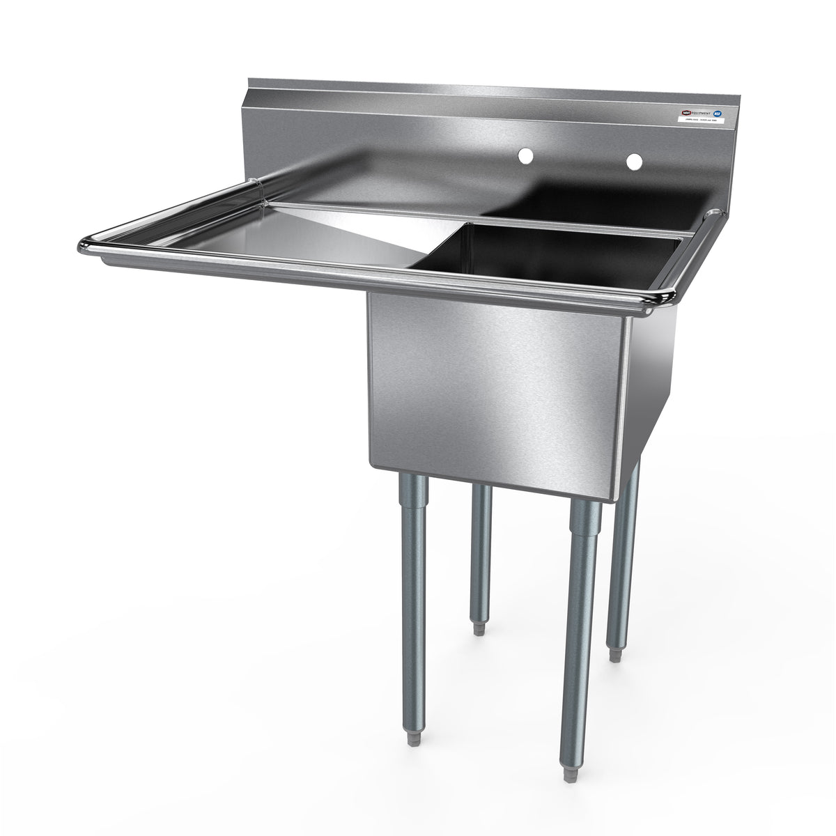 NBR Equipment 1SG-242414L24 50.5" One Compartment Sink, 24"W x 24"L Bowl With Left-Hand Drainboards