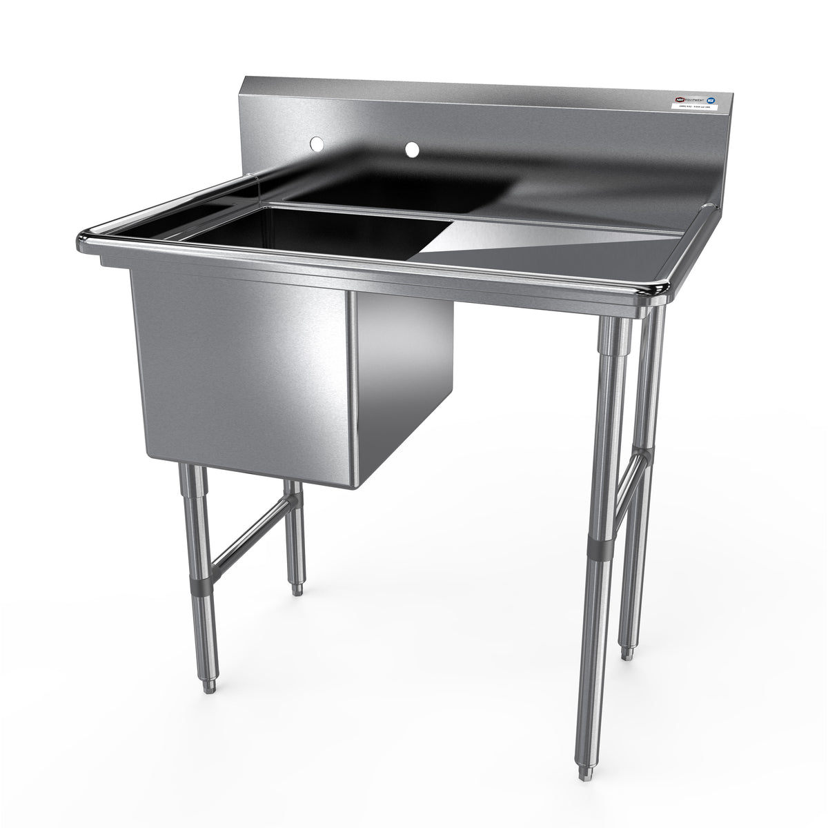 NBR Equipment 1SS-162014R18 38" One Compartment Sink, 16"W x 24"L Bowl With Right-Hand Drainboards